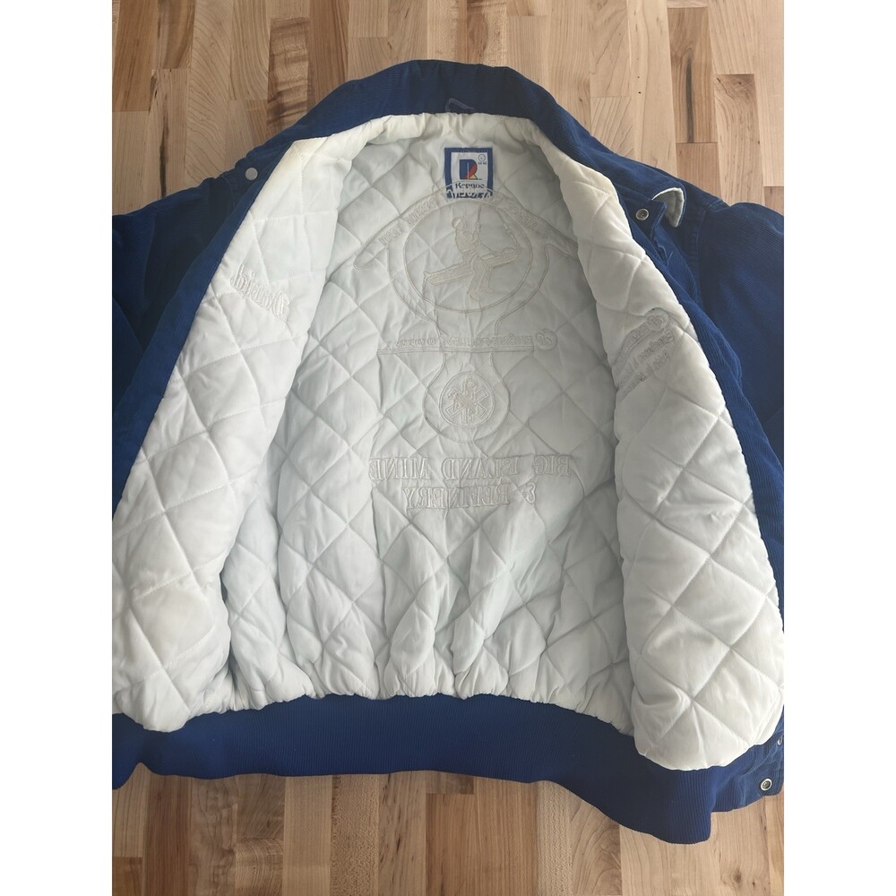 70 s Rennoc Corduroy Bomber Work Coat Embroidered David Big Island Mine Blue L - Picture 3 of 12